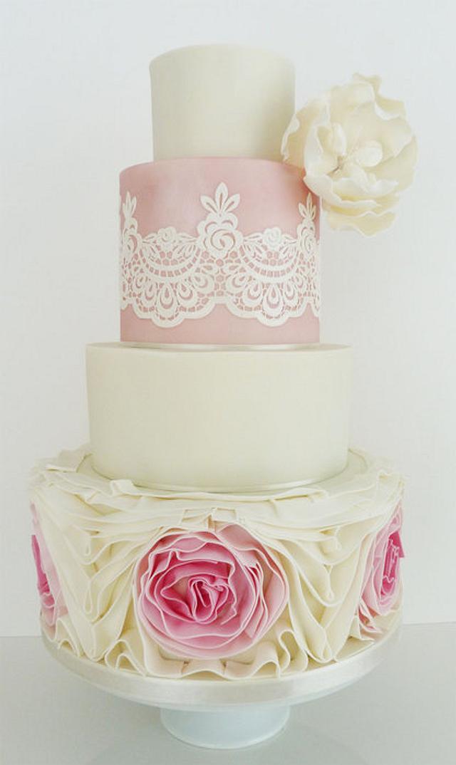 Lacy pink Ruffle wedding cake - Decorated Cake by Little - CakesDecor