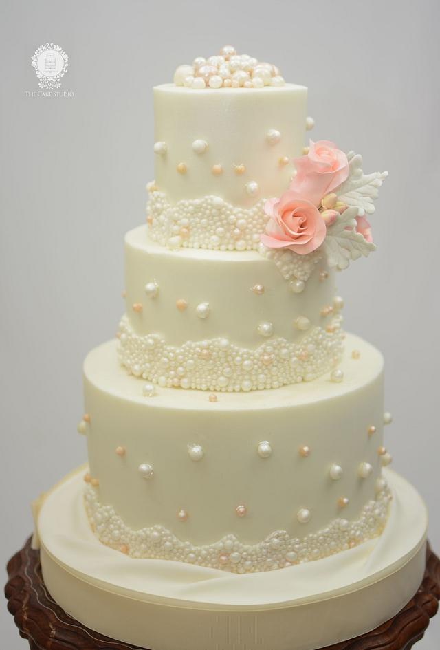 Wedding Cake With Pearls Decorated Cake By Sugarpixy Cakesdecor
