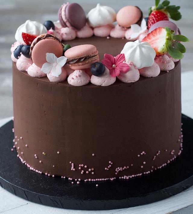 Ganache cake chocolatecake Macarons - Decorated Cake by - CakesDecor