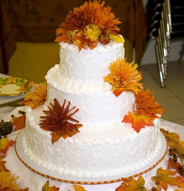 Fall mums wedding cake. - Decorated Cake by Christeena - CakesDecor