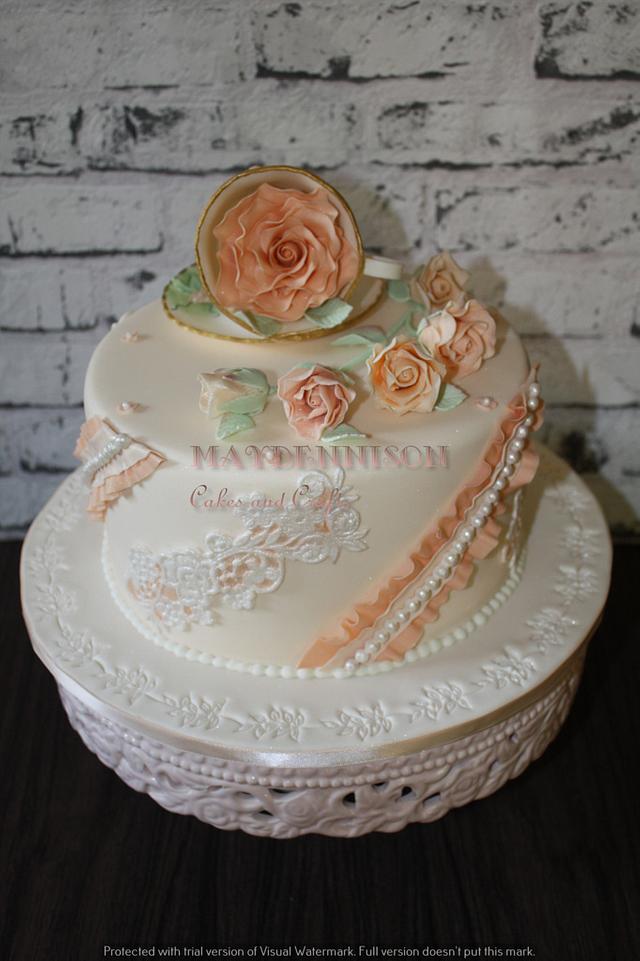 Peaches and Cream in a Teacup Decorated Cake by Louise CakesDecor