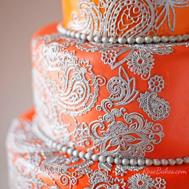Orange & Silver Mehndi Henna Cake