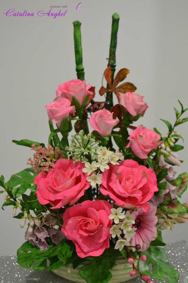 Free Formed sugar flower arrangement Decorated Cake by CakesDecor