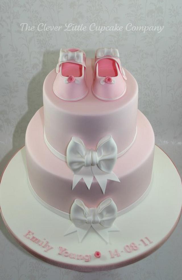 Bootees and Bows Christening Cake - Decorated Cake by - CakesDecor