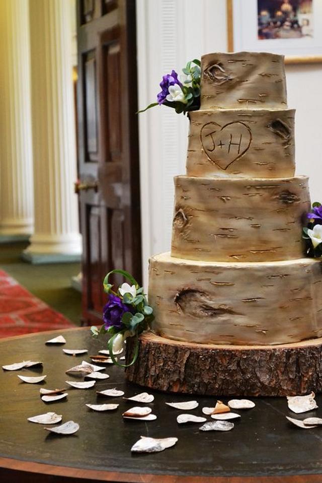 Rustic Birch Bark Wedding Cake - CakeCentral.com