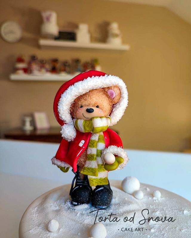 Cute Christmas teddy bear cake topper