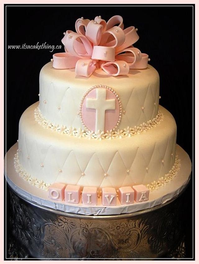 Pink Baptism Cake 