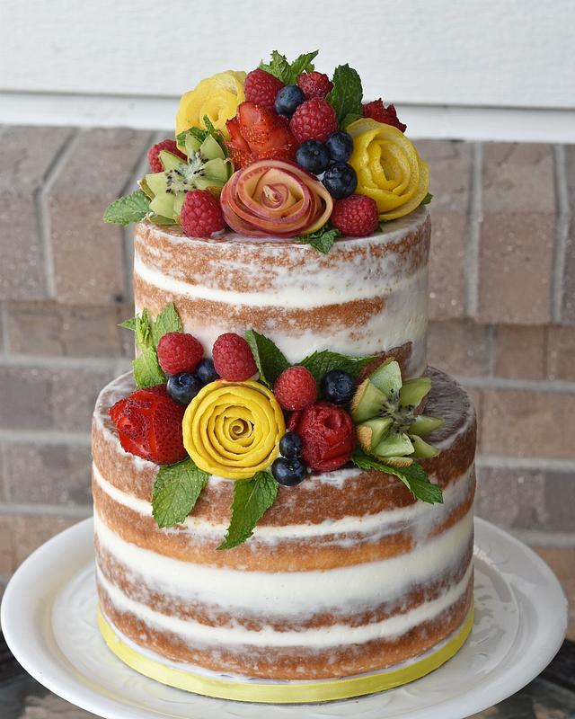 Semi Naked Cake with fruit flowers 