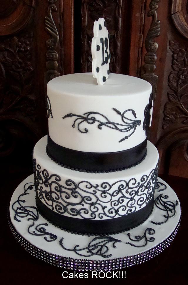 Black & White, Hand-Piped - Cake by Cakes ROCK!!! - CakesDecor