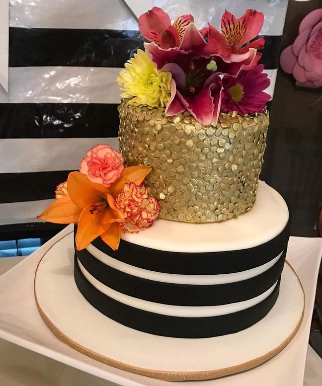 Black and white with gold confetti - Decorated Cake by - CakesDecor