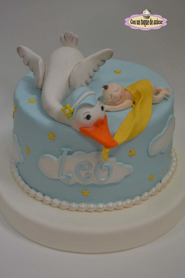 Baby shower cake, tarta bautizo cigüeña - Cake by Con un - CakesDecor