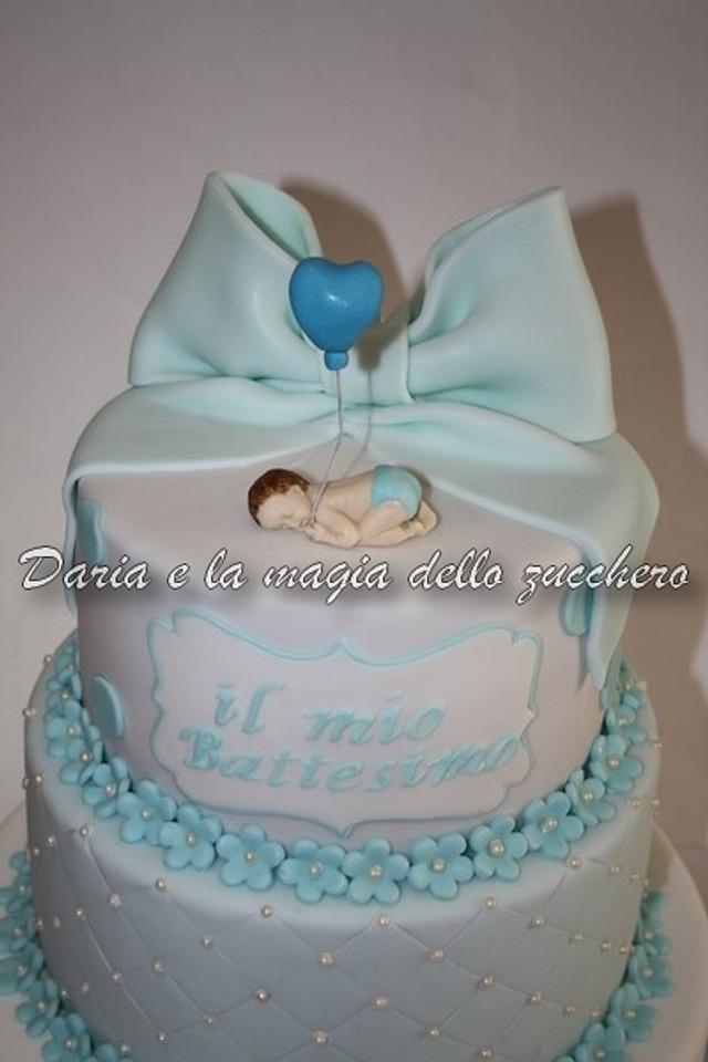 Baptism cake baby boy - Cake by Daria Albanese - CakesDecor