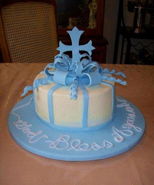 Blue Baptism Cake - Decorated Cake by CakeDreams - CakesDecor