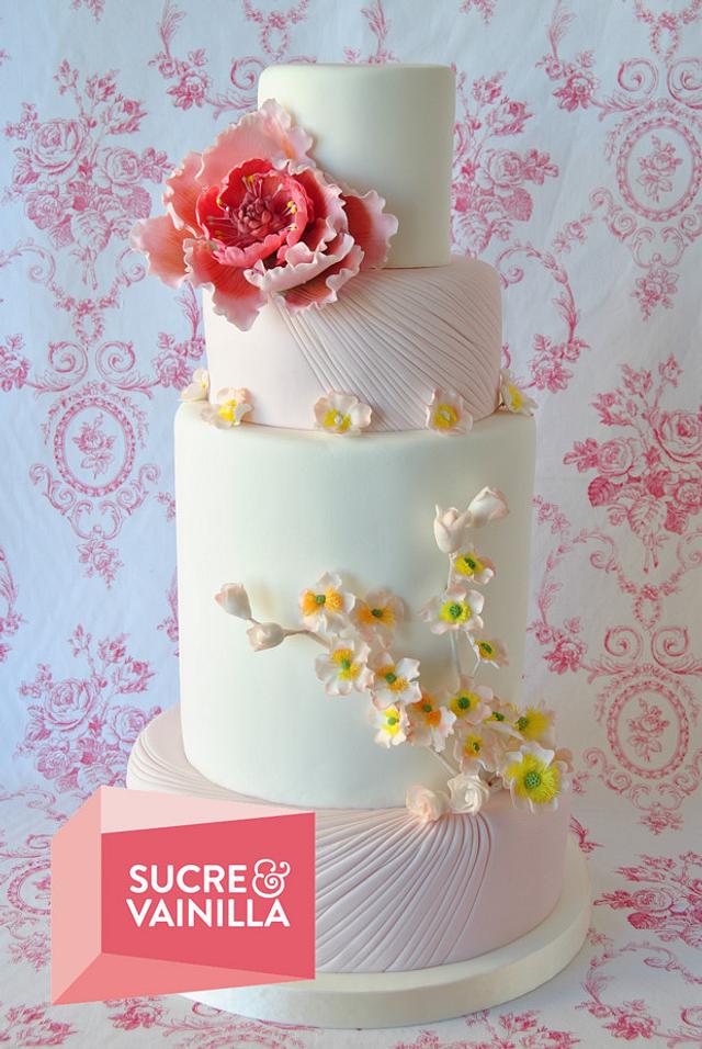 Rose & White Wedding Cake