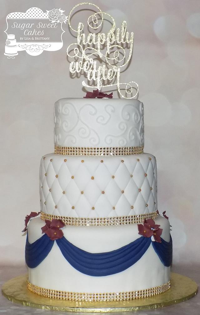 Navy & Burgundy Wedding Cake by Sugar Sweet Cakes