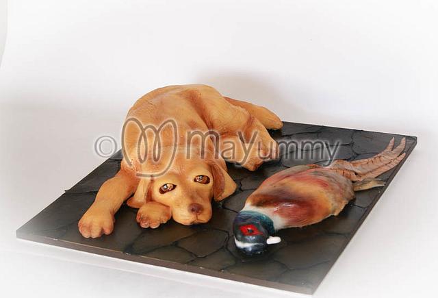 Golden Labrador and Pheasant Shooting Inspired Cake
