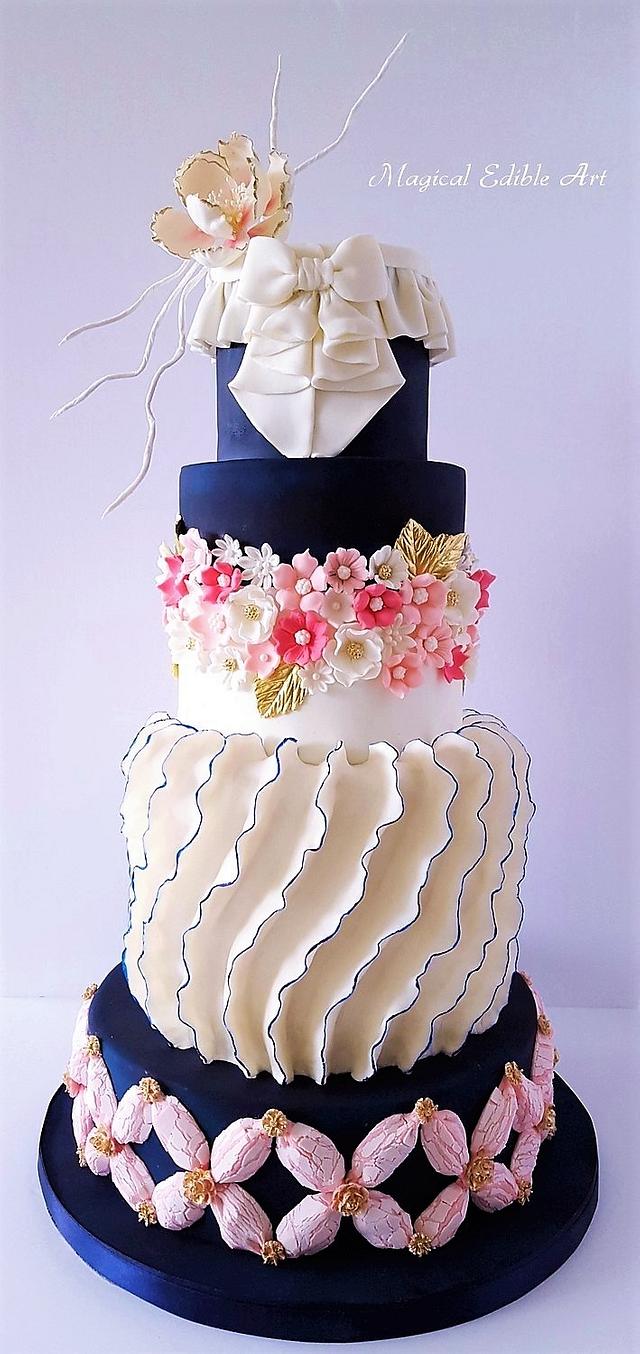 Navy Blue and white cake - Cake by Zohreh - CakesDecor