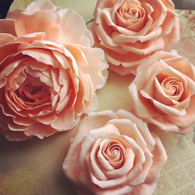 Peach peony and peach roses for Wedding cake