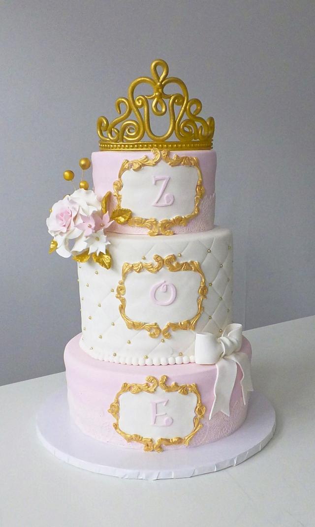 Pink and gold princess cake