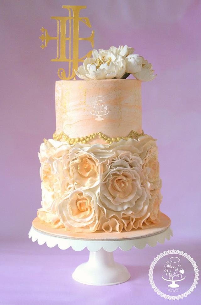 Elegance in Peach - Decorated Cake by Slice of Heaven By - CakesDecor