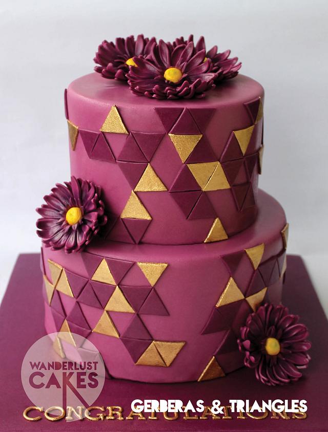 Gerberas & Triangles Decorated Cake by Wanderlust Cakes CakesDecor