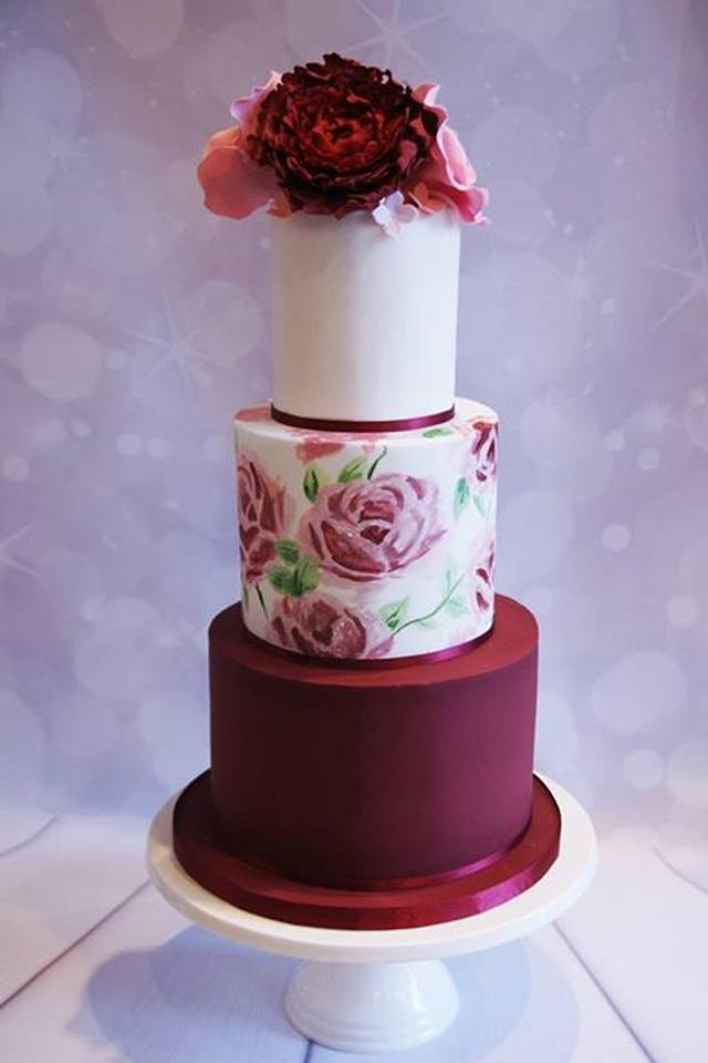 Burgundy Wedding Cake - cake by Claire Lawrence - CakesDecor
