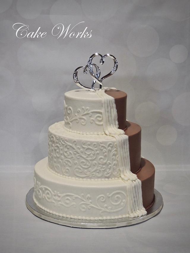 Peeking chocolate wedding cake