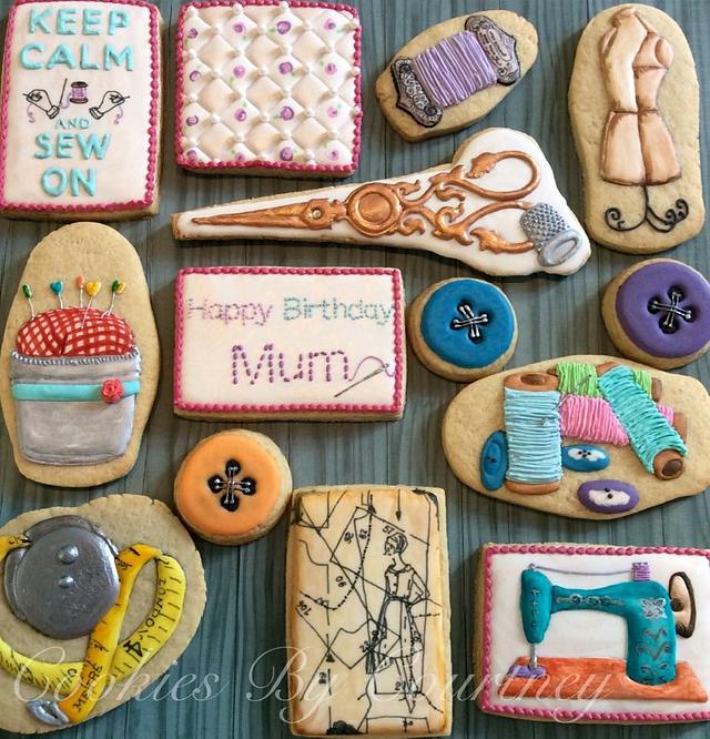 Sewing Themed Birthday Cookies - Decorated Cookie by - CakesDecor