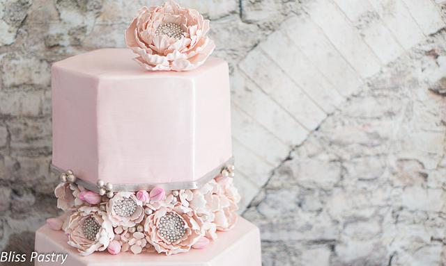 Blush hexagon wedding cake - Cake by Bliss Pastry - CakesDecor