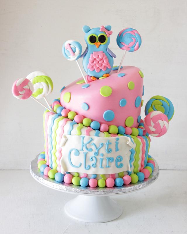 Owl & Lollipops First Birthday (Cake, Cookies, Cake Pops, - CakesDecor