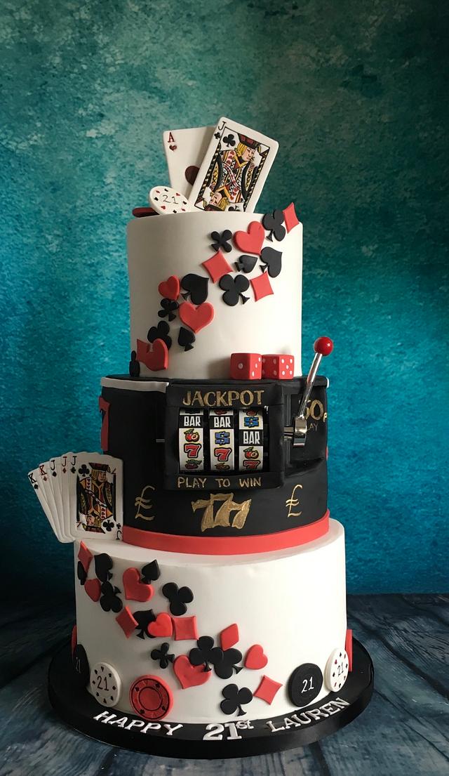 Casino poker theme 21st cake with slot machine