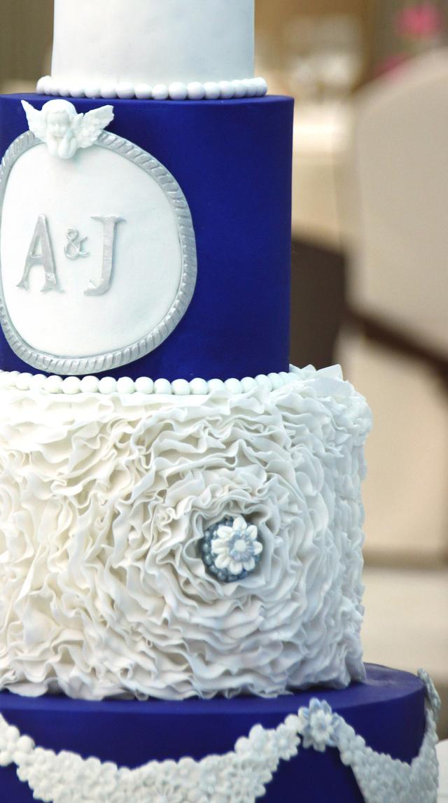 Royal blue and white Wedding Cake