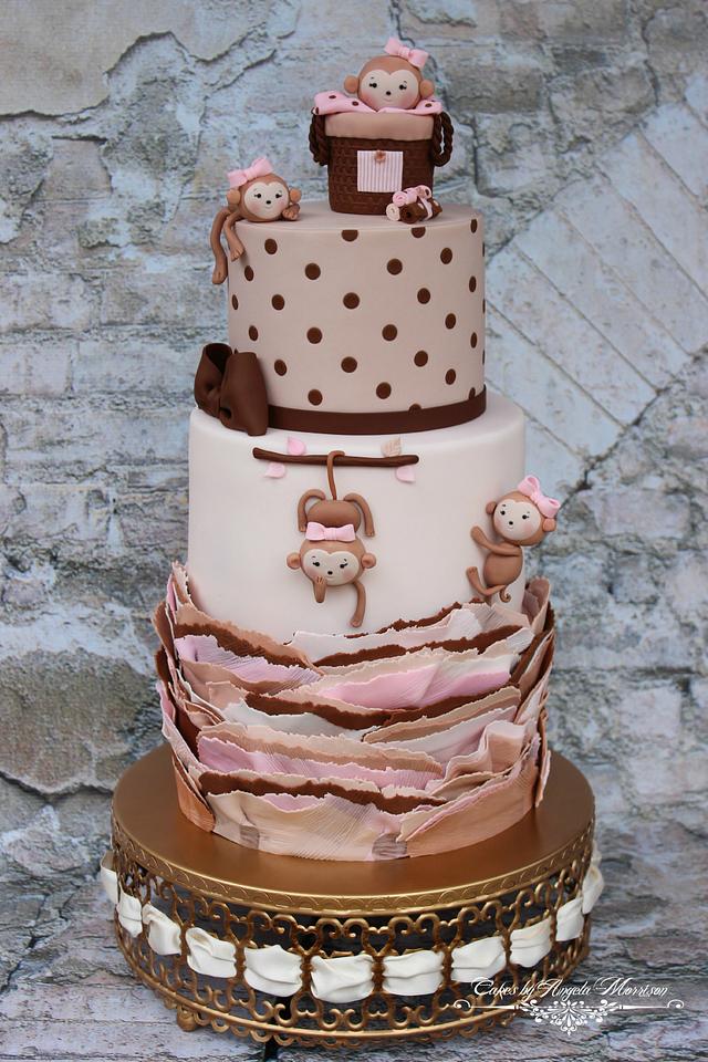 Monkey Babyshower cake Cake by CakesbyAngelaMorrison