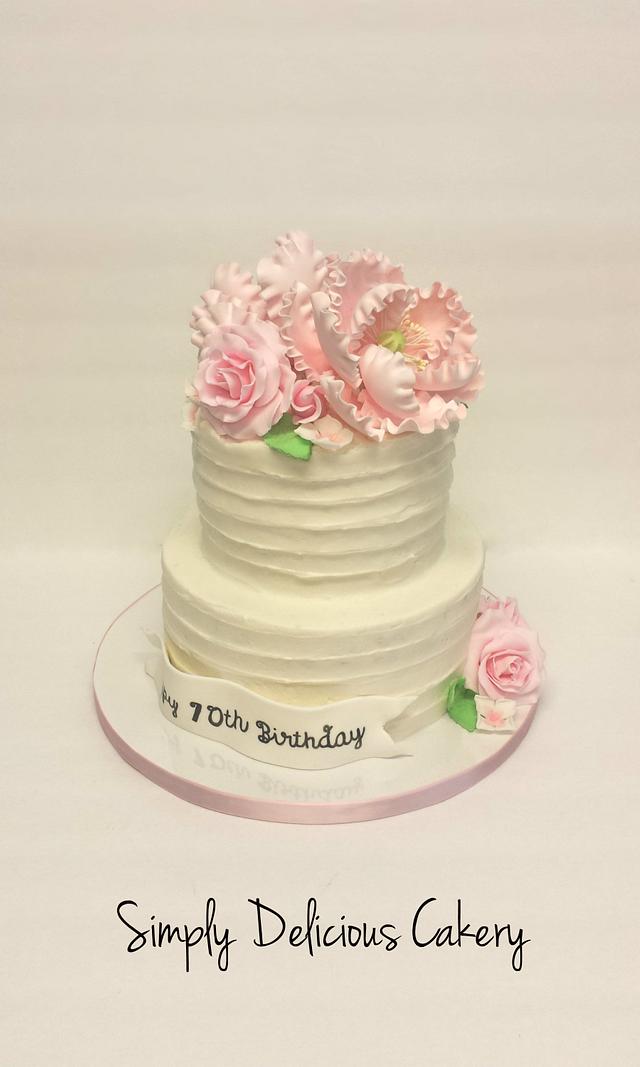 Rustic Buttercream with gumpaste flowers Decorated Cake CakesDecor