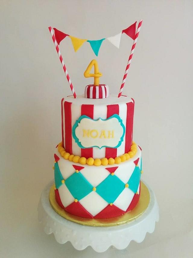 Circus-Themed Birthday Cake | A colorful 3-tier cake and edi… | Flickr