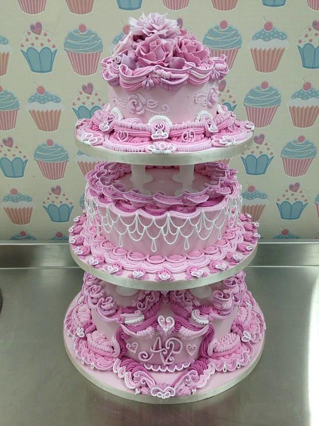 3 Tier Pink Royal Iced Wedding Cake - Decorated Cake by - CakesDecor