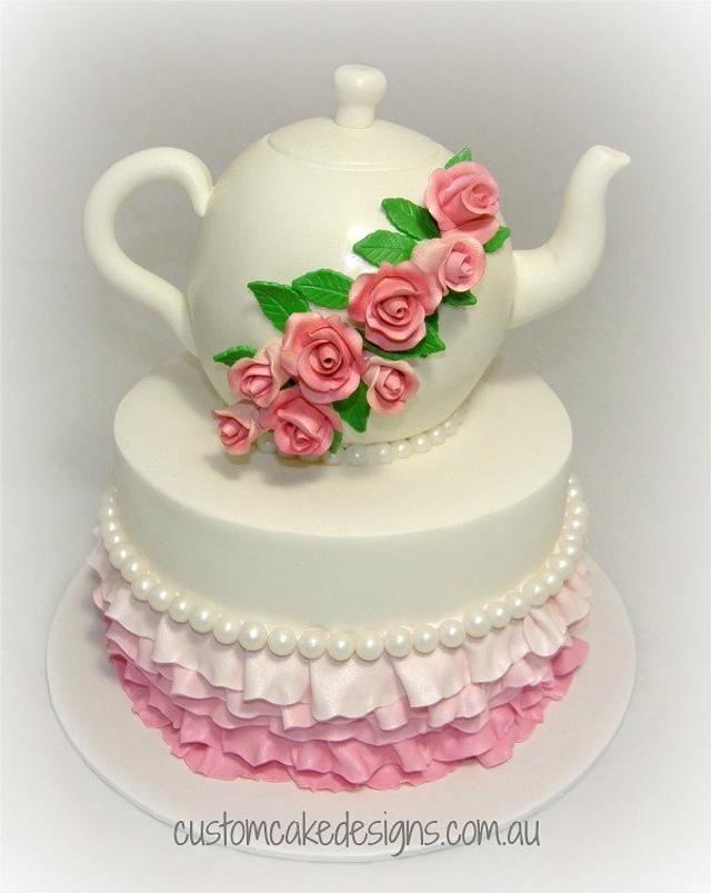 Kitchen Tea Teapot Cake - Decorated Cake by Custom Cake - CakesDecor