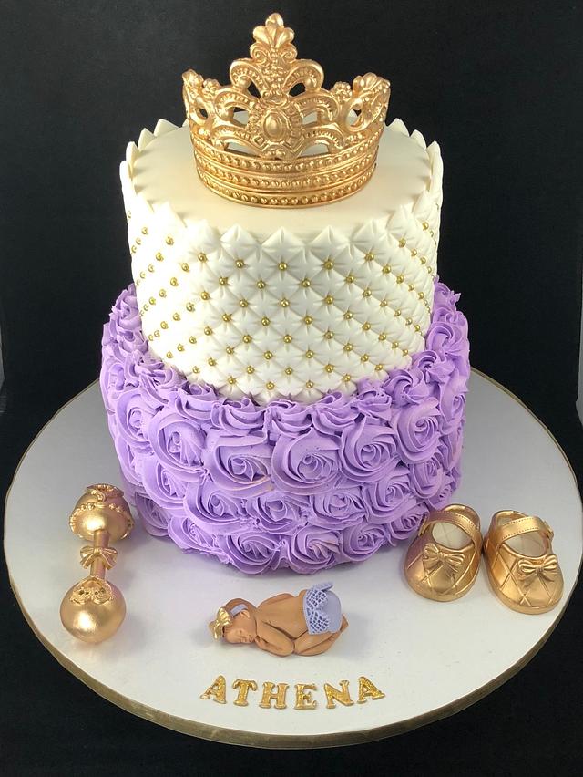 purple and gold baby shower cake