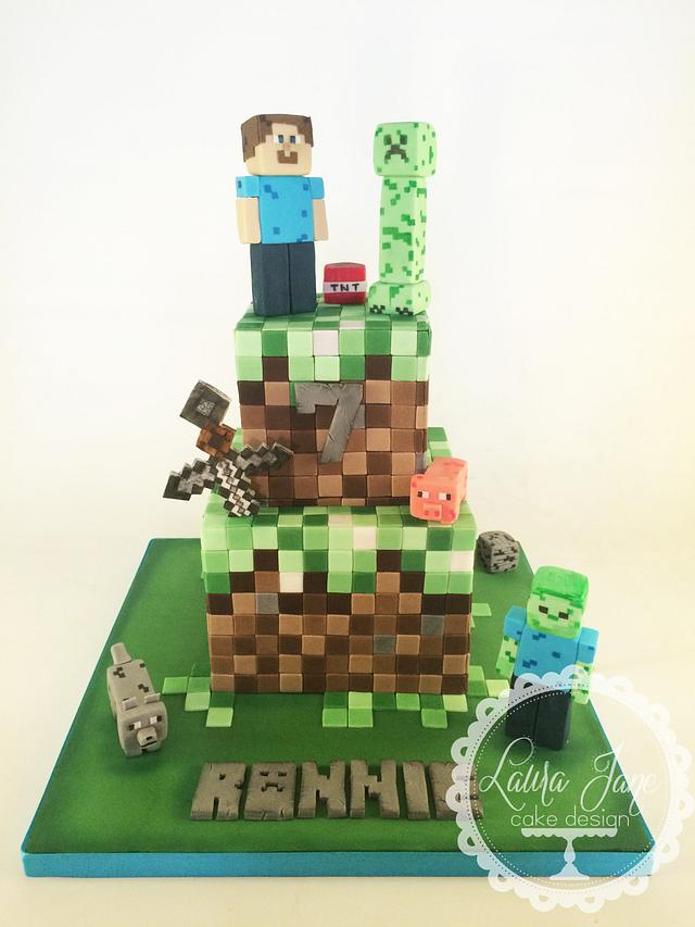 2 Tier Minecraft Cake - Decorated Cake By Laura Davis - Cakesdecor