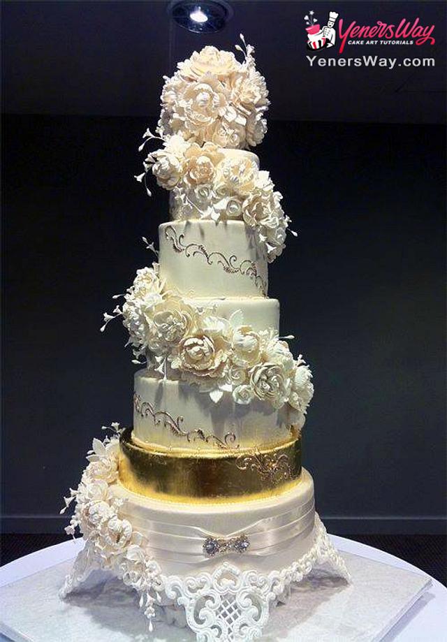 6 Tier Spiral Cascading Peonies & Roses Wedding Cake