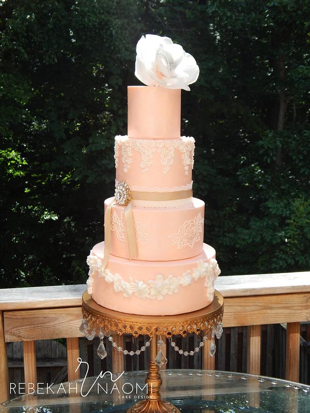 Pearlized Peach Wedding Cake Cake By Rebekah Naomi Cake Cakesdecor 8932