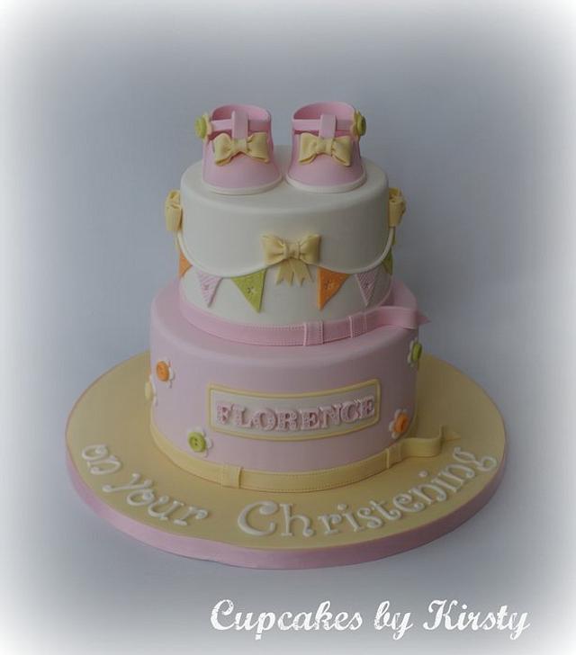 Bunting Christening Cake - Decorated Cake by Kirsty - CakesDecor