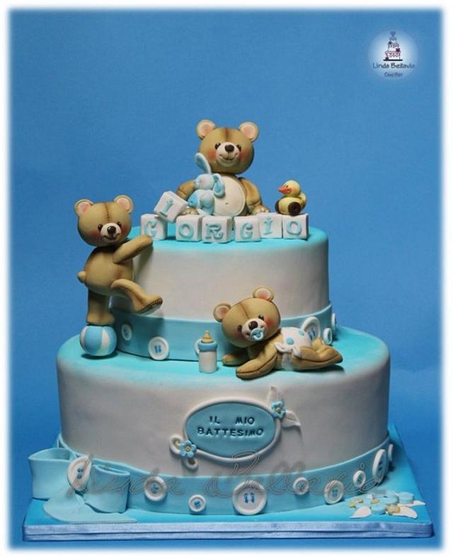 CHRISTENING'S CAKE WITH TEDDY BEAR - Decorated Cake by - CakesDecor