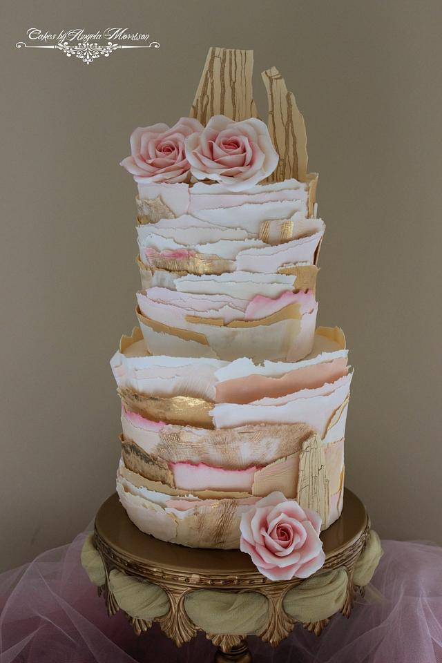 Torn paper and cracked gold inspiration cake