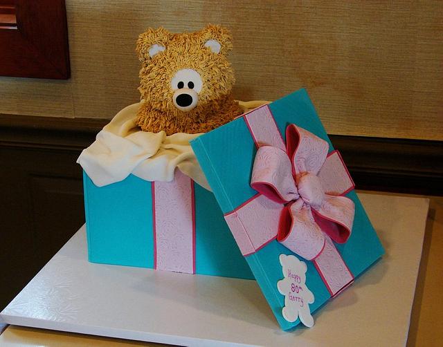 teddy bear in a gift box Cake by The Cake Life CakesDecor