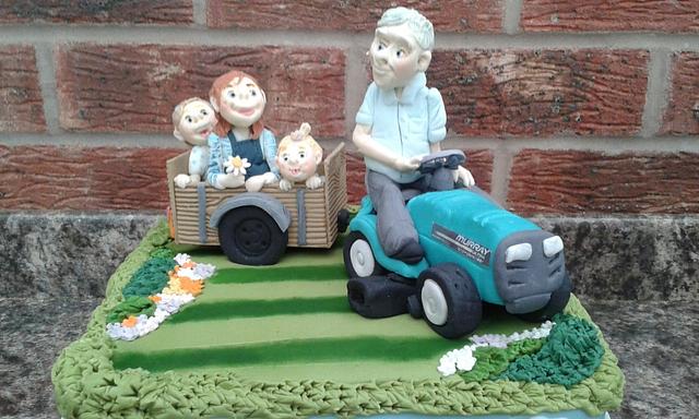 Lawn mower cake- (and a cart load full of mischief)
