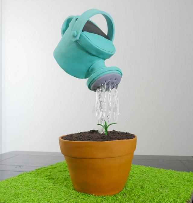 Gravity Defying Watering Can Cake