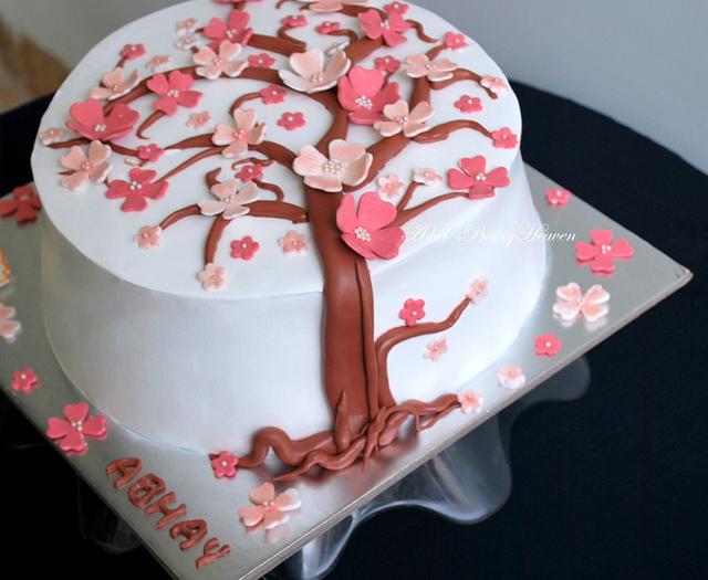 Cherry blossom theme cake with sharp edges - Cake by - CakesDecor