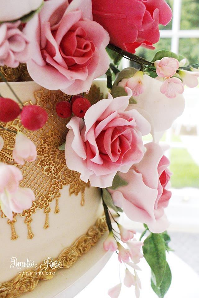 Pink and gold floral cascade