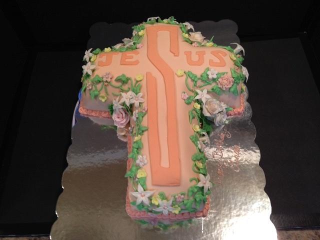 Cross with flowers - Decorated Cake by CakeJeannie - CakesDecor